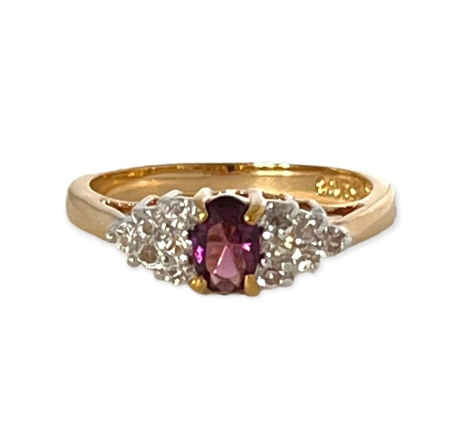 Vintage 1970s Cocktail Ring Size 8 Purple CZ Cluster Prong Set Gold Plated – 14Z