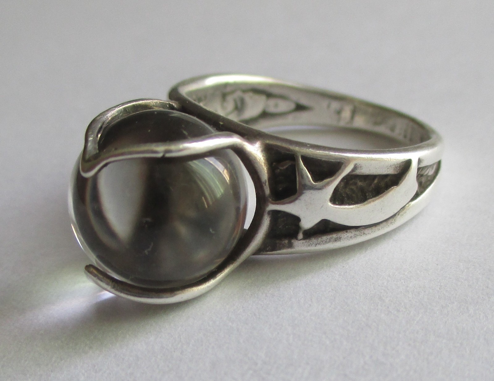 Sz 6.75 VINTAGE STERLING SILVER ROCK CRYSTAL POOLS OF LIGHT STAR RING
