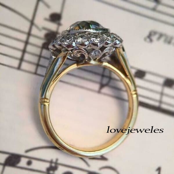Vintage Art Deco 3CT Round Cut Moissanite Engagement Ring 14K 2-Tone Gold Over