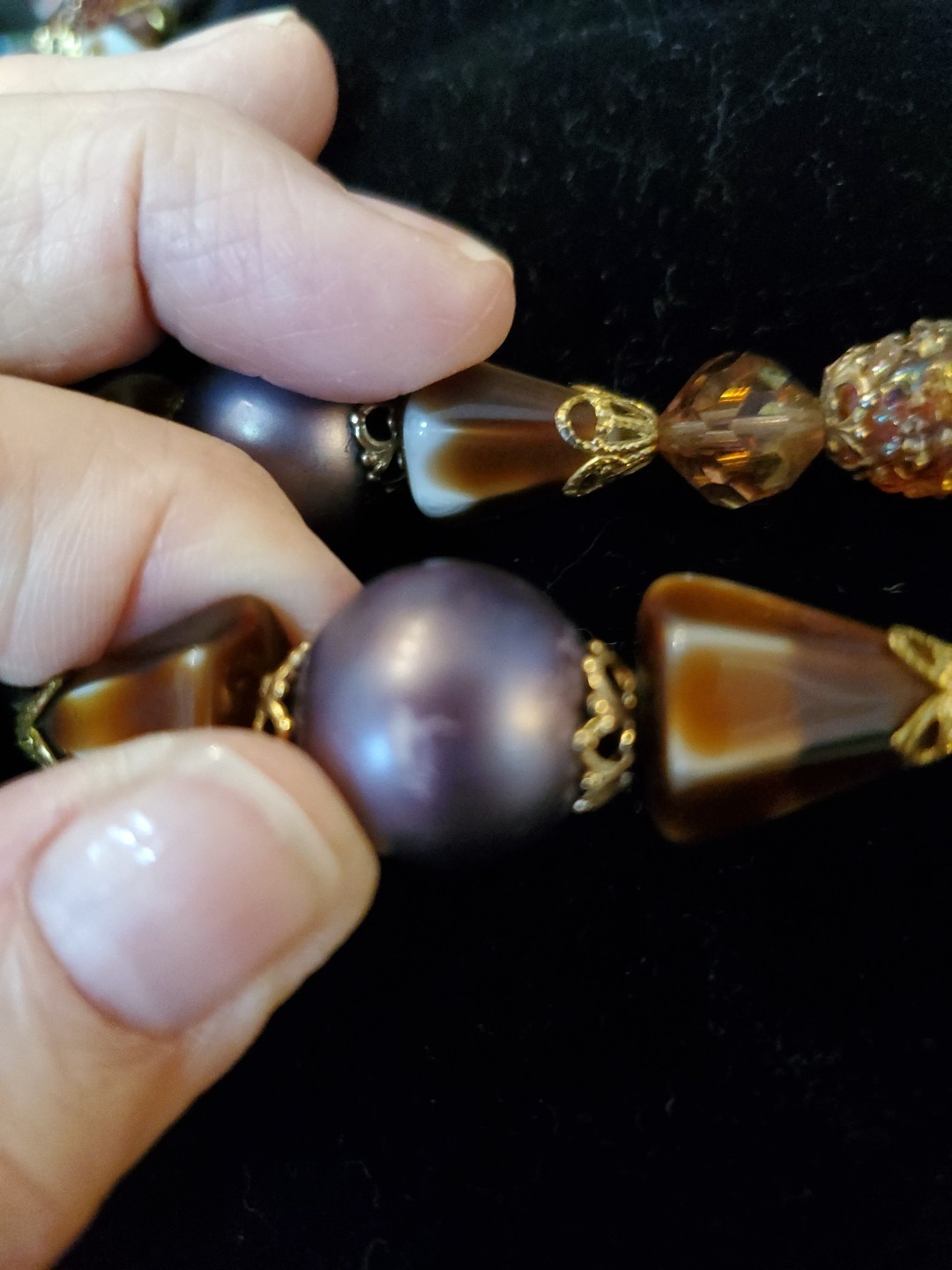Vtg ART Arthur Pepper Double Strand Venetian Purple Crystal Gold Tone Necklace