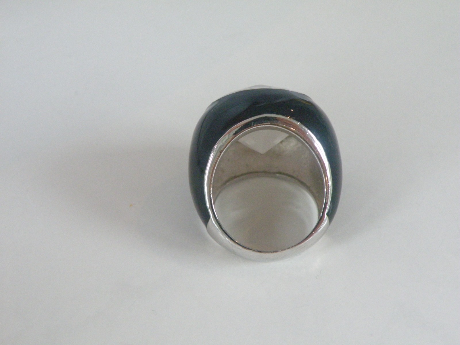 Vintage Sterling Silver 925 Quartz Black Enamel Bubble Statement Ring Size 8