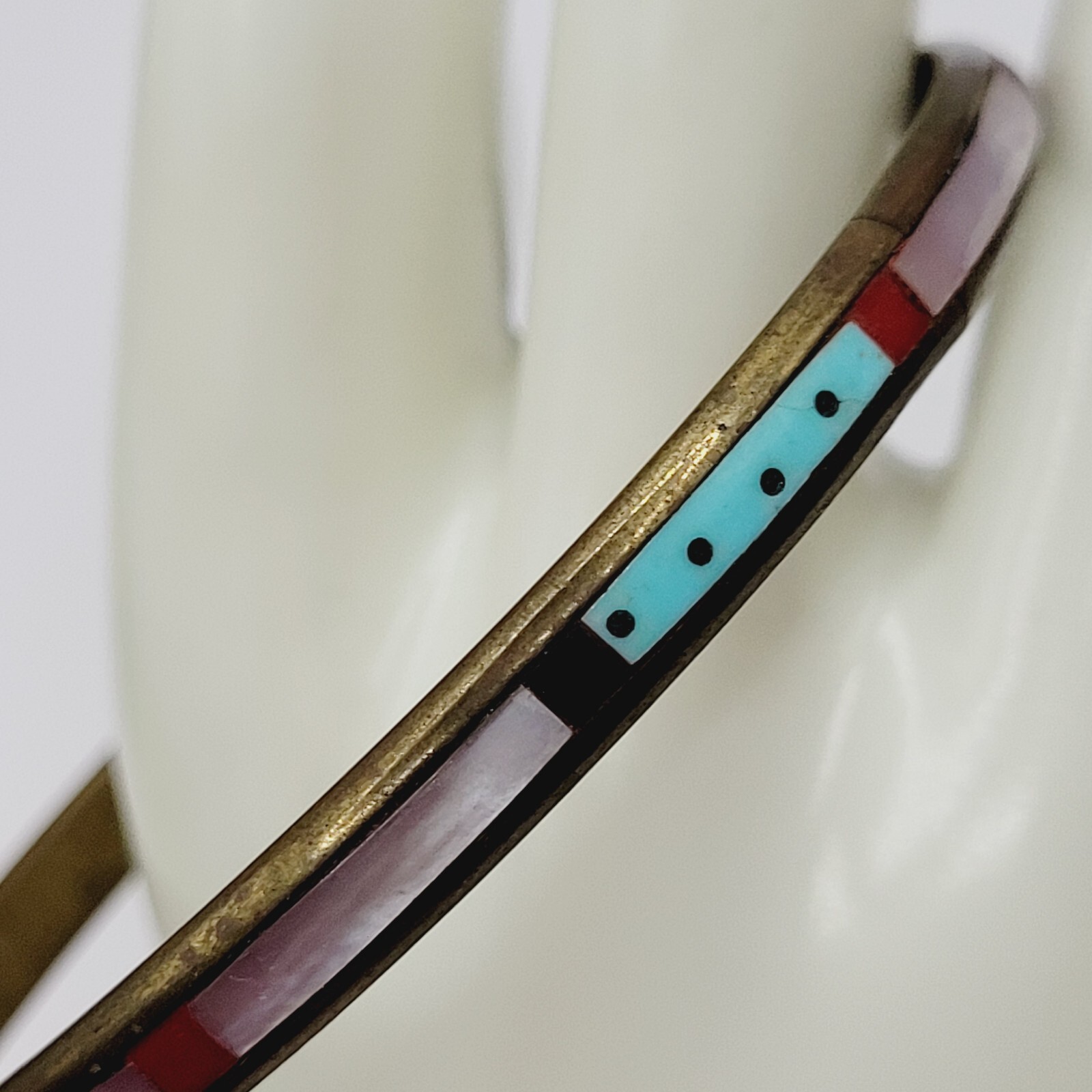 Handmade Southwestern Colorful Multi Stone Thin Inlay Vintage Bangle Bracelet