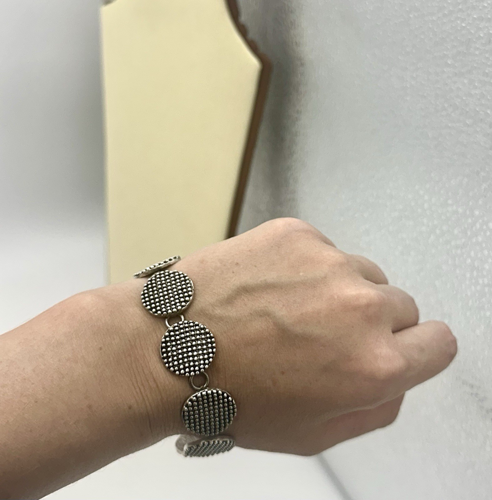 Sterling Silver 925 Mexico CII Textured Dome Disk and Toggle Closer Bracelet 44g