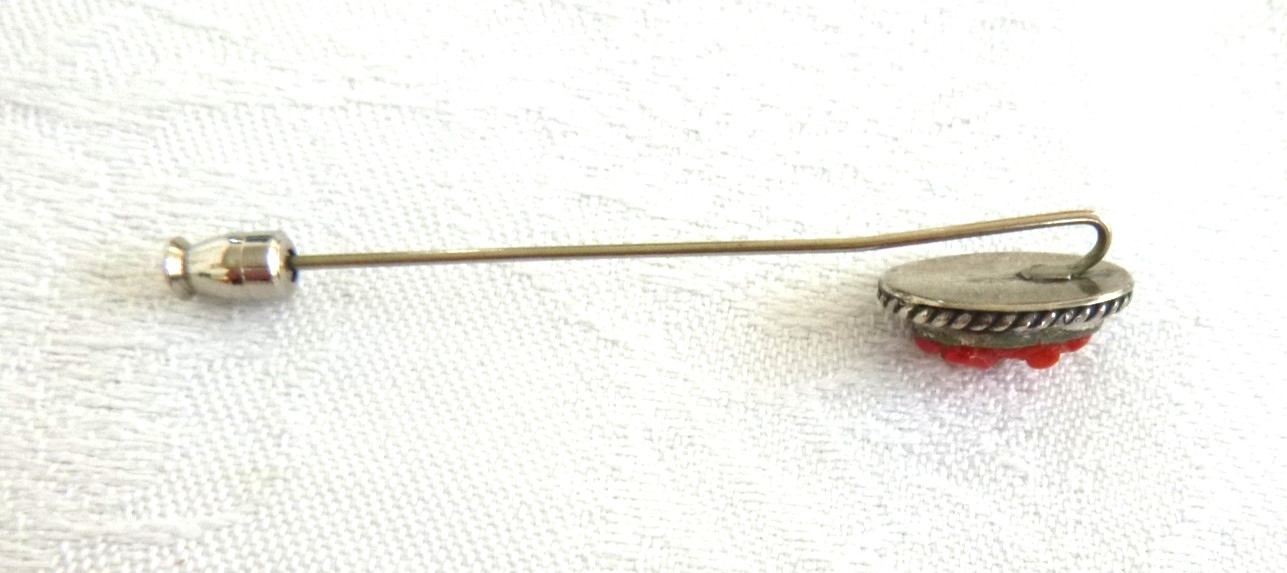Vtg Artisan Carnelian Stick Pin 925 Sterling Silver Top Flower Design Stickpin