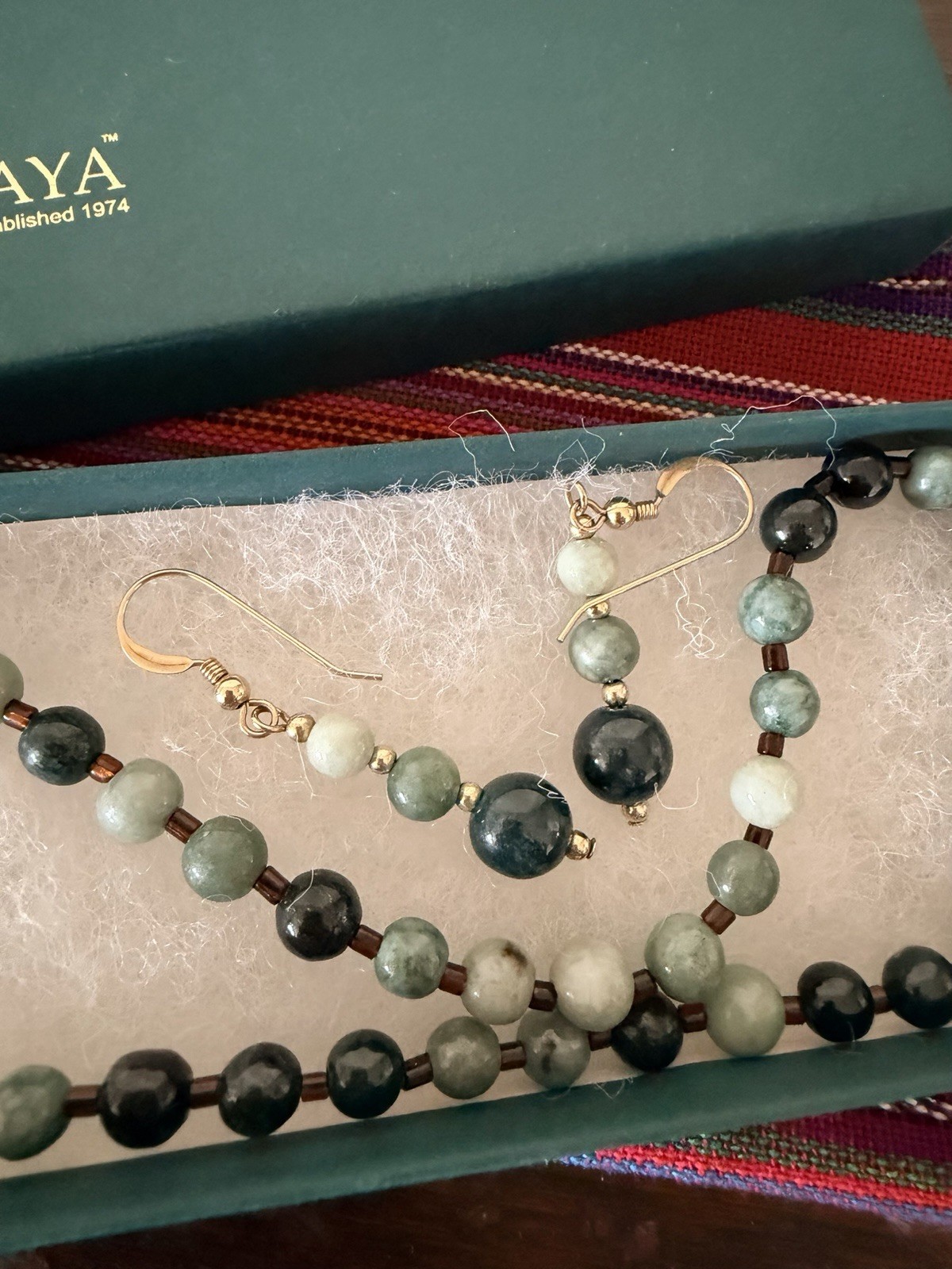 Jade Maya Certified Guatemalan Jadeite Necklace Earrings Set Green Jade Box