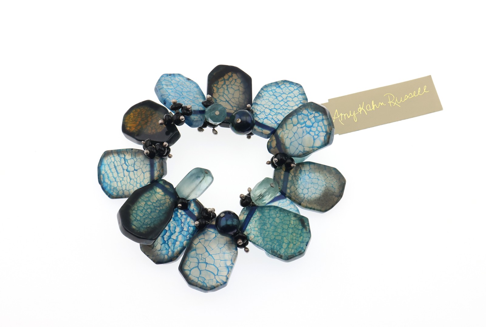 Amy Kahn Russell Sterling Silver Agate Onyx Stretch Bracelet