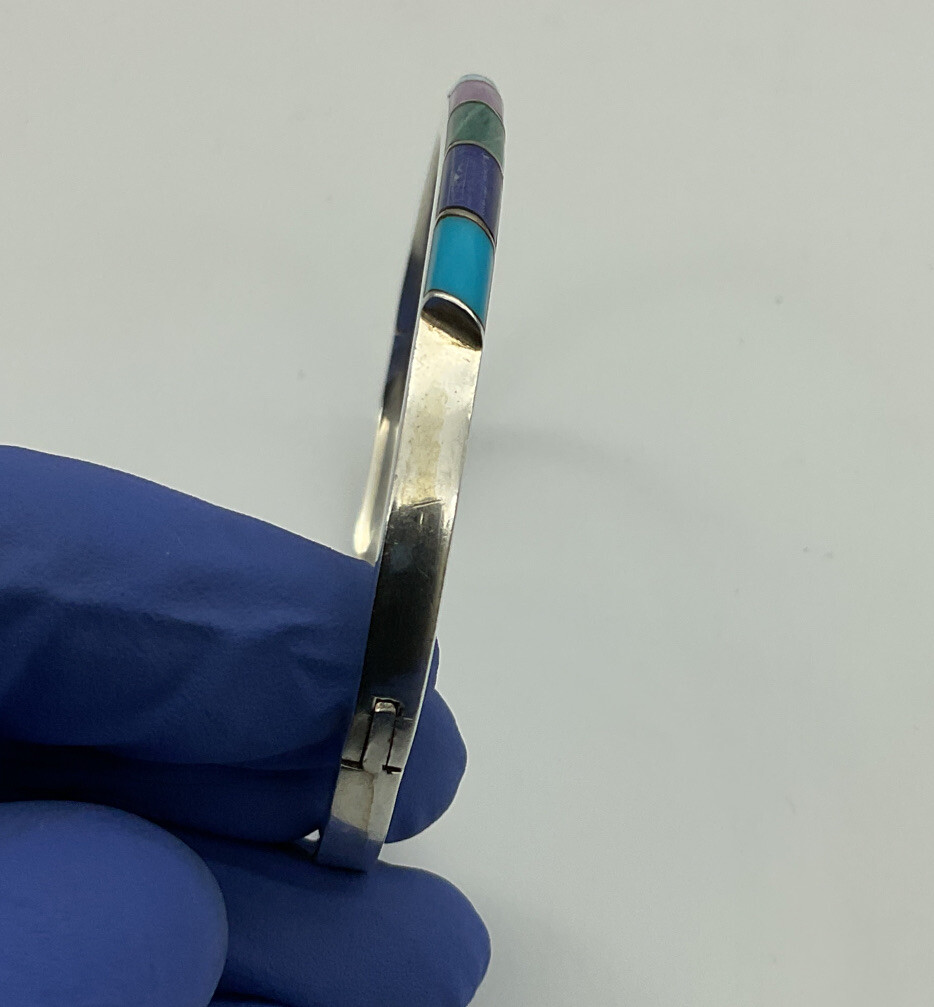 925 Bangle Locking Cuff With Purple And Blue Stones 7″