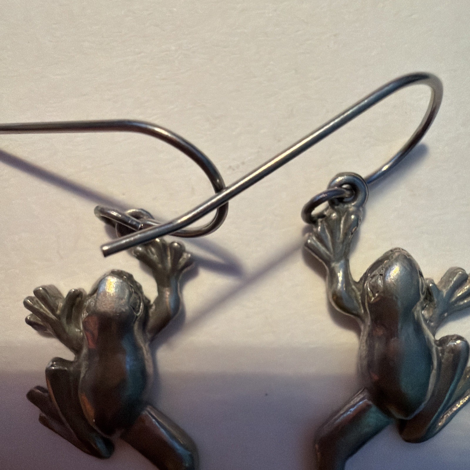 Jim Clift Pewter french Hook jumping tree frog drop dangle Pierced Earrings