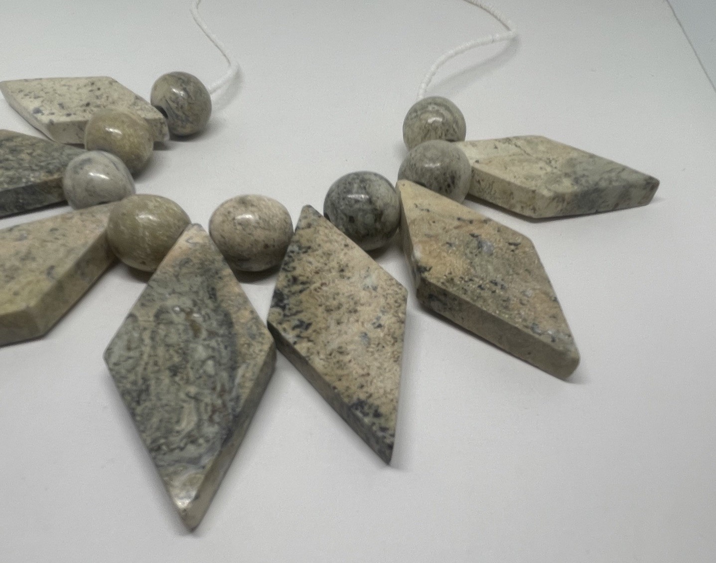 Dendritic Jasper Natural Stone Vintage Bib Festoon Statement Necklace Geometric