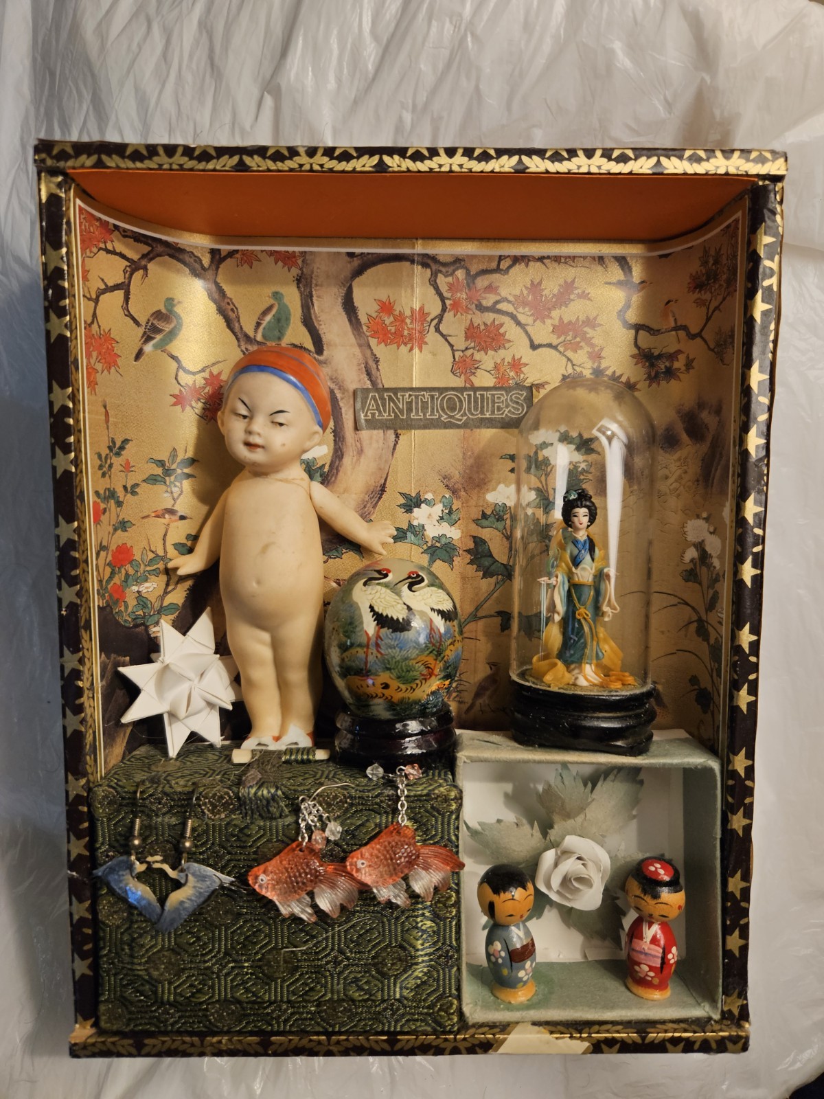 Vintage Mixed Lot Dolls, Figurines, Earrings, Decor – Ceramic, Wood, Glass