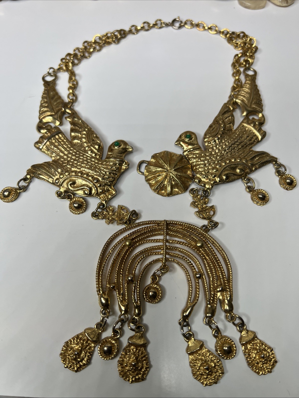 Vintage Cadoro Signed Gold Tone Bird Runway Statement Necklace Rare 16”