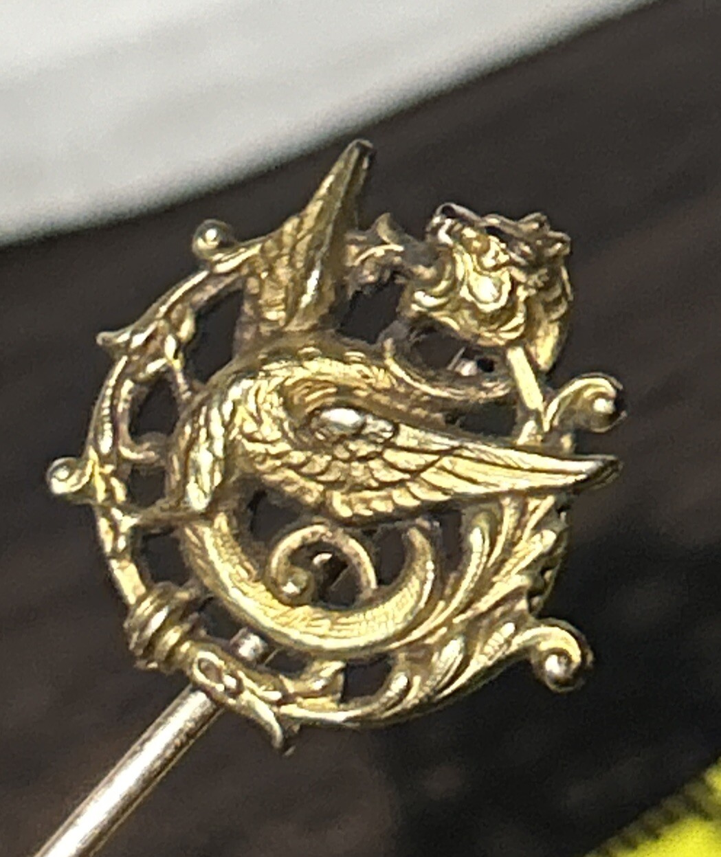c1900s Stick Hat Lapel Pin Dragon Serpent Chimera Gold Fill French Stamp