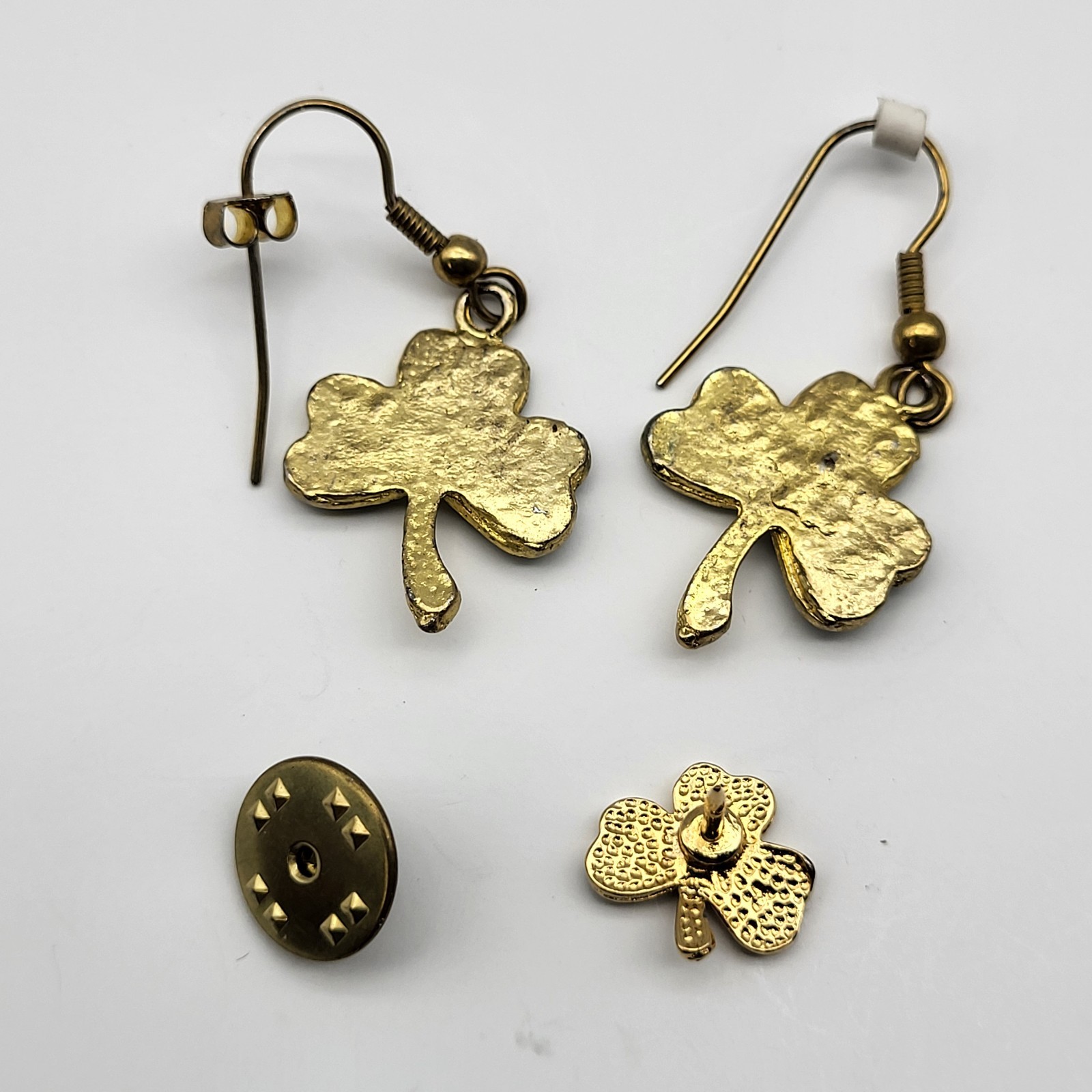 Fabulous Lucky Shamrock clover earrings & pin Saint Patricks Day Leprechaun