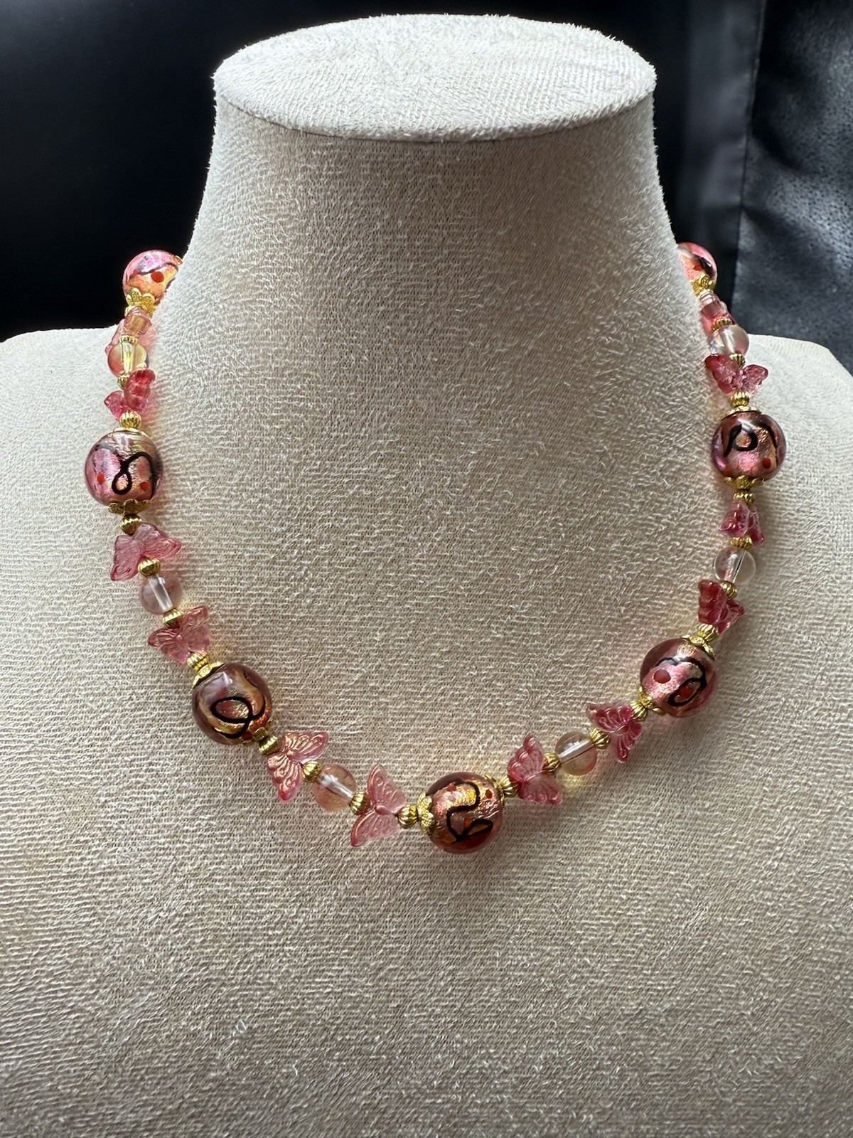 Italy Murano handmade glass colorful leaf necklace pink 45cm