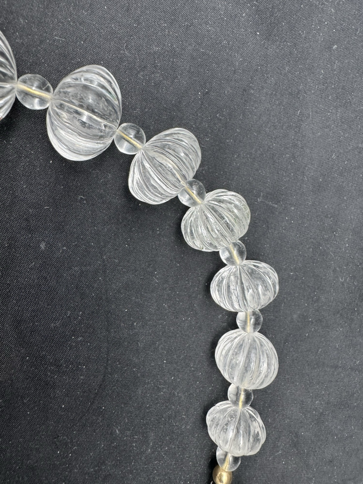 Vintage Hand Carved Rock Crystal MELON BEAD Necklace, 169 grams, 20″
