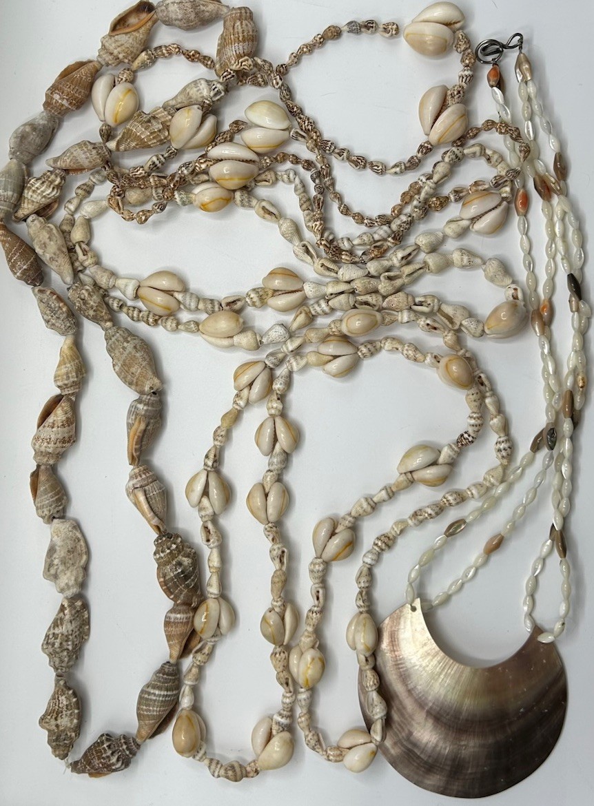 Vintage Long Necklaces Cowrie Shell Lot of 5 Natural Sea Shell Boho Beach 34”