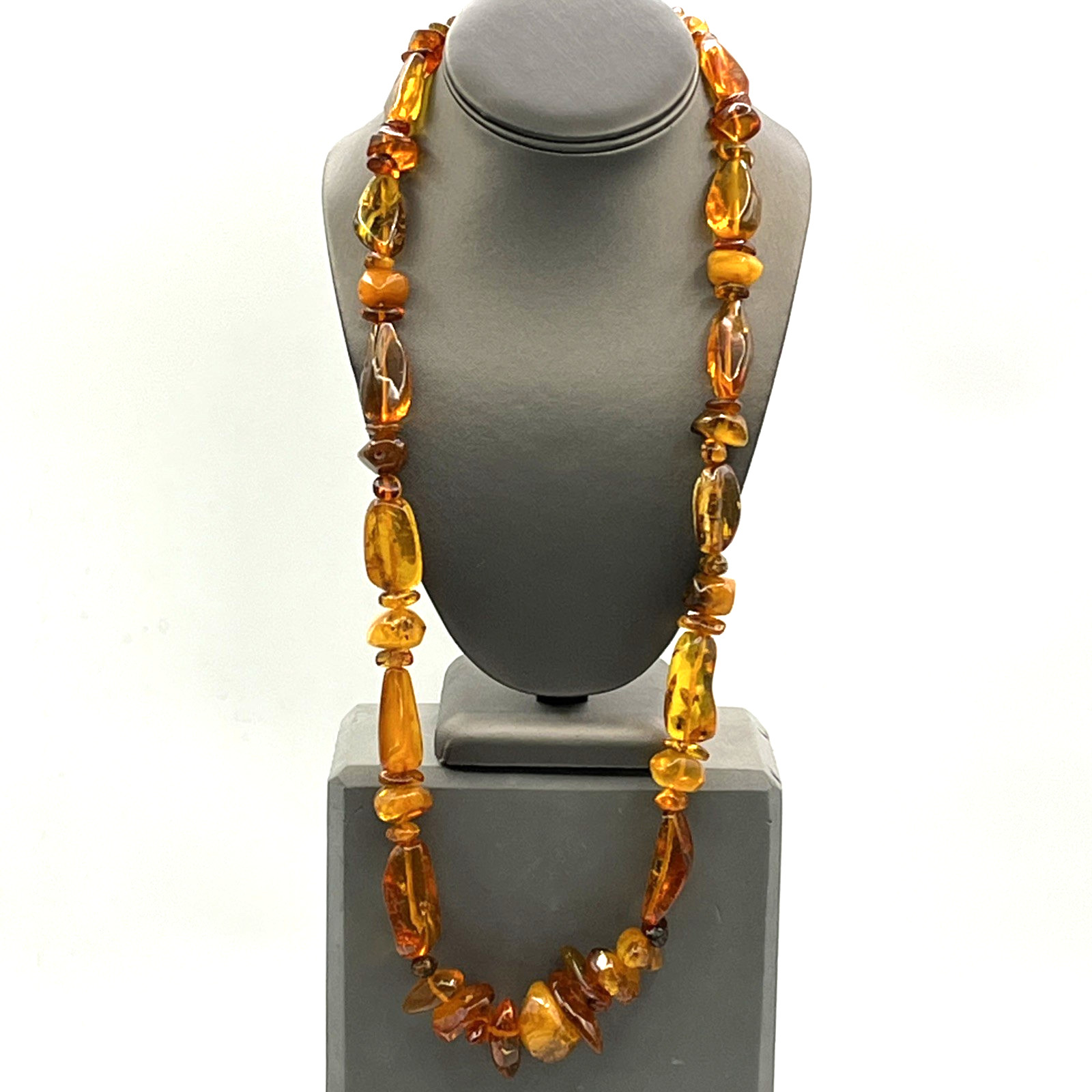 Baltic Honey Cognac Amber Chunky Bead Necklace 32″ Vintage