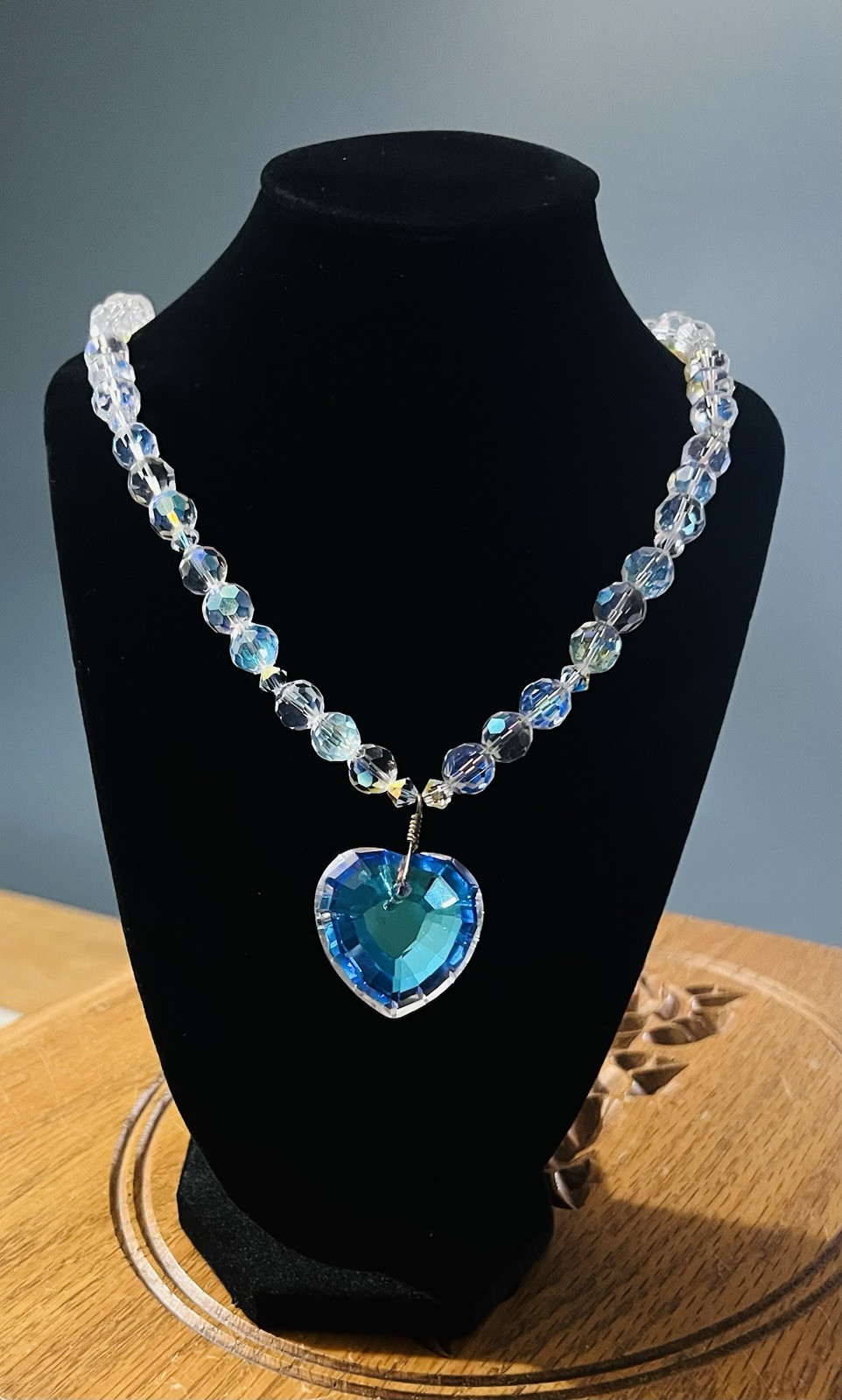 Vintage Crystal Heart Pendant & Crystal Necklace 22 Inches Long
