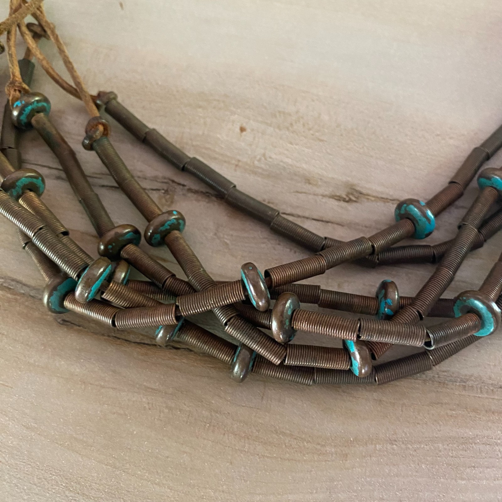 VTG Boho Chunky Mixed Media Statement Necklace Ethnic Earthtones 25″ western