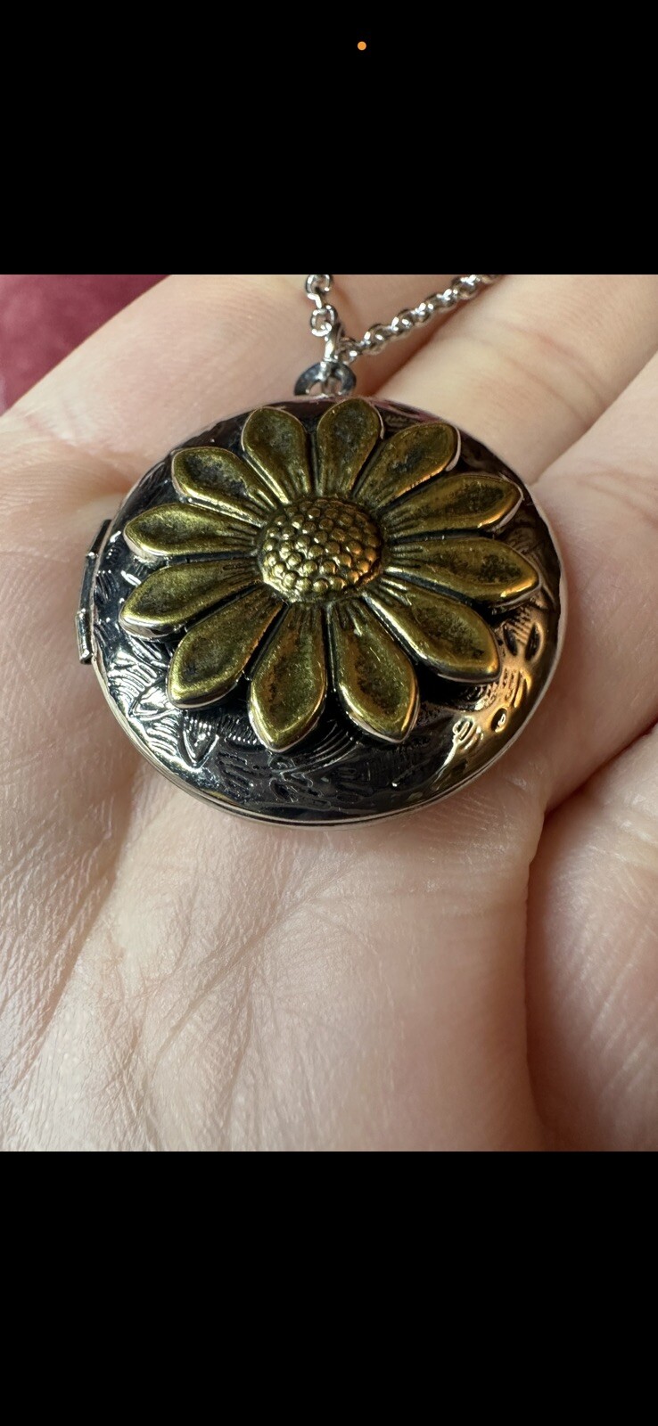 Sunflower Locket Necklace New Boho Country Western REN Fairy Vintage Silver Gift