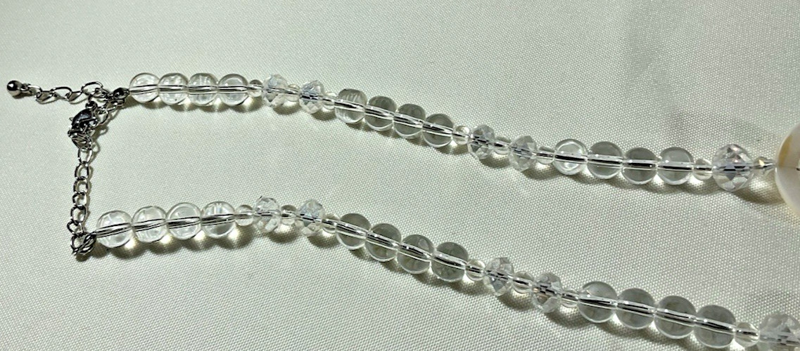 Mother of Pearl Abalone Necklace White Double Strand w/ Clear Glass Beads Chic