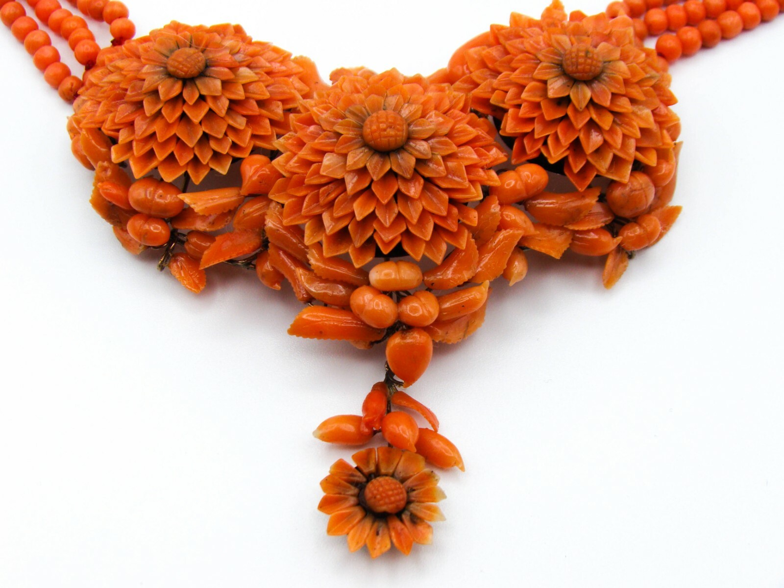 Old Real Antique Natural Coral Beads Necklace Earrings Bracelet Brooch Set 12K !