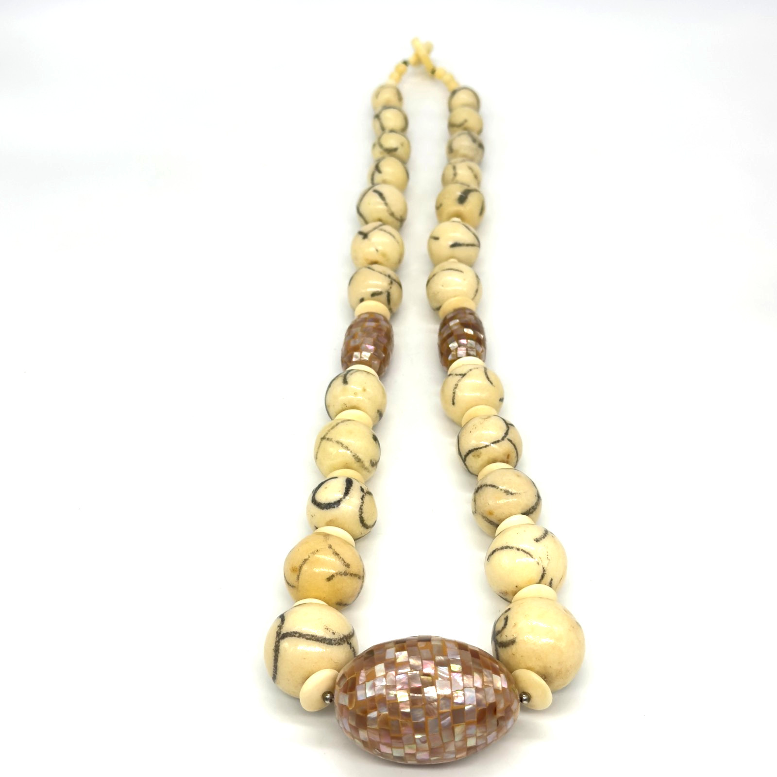 Vintage Chunky Necklace Off White and Pink Irridescent Beads