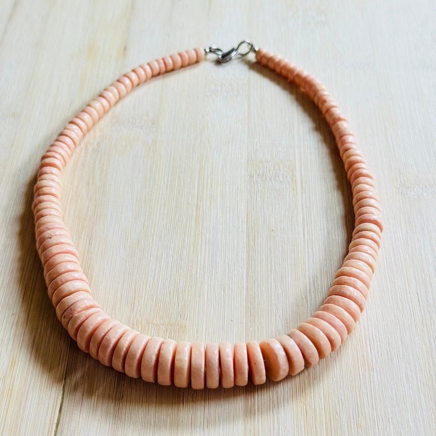 VTG Pink Sponge Coral Beaded Necklace BOHO Genuine Real Graduated Beads 60g 19″