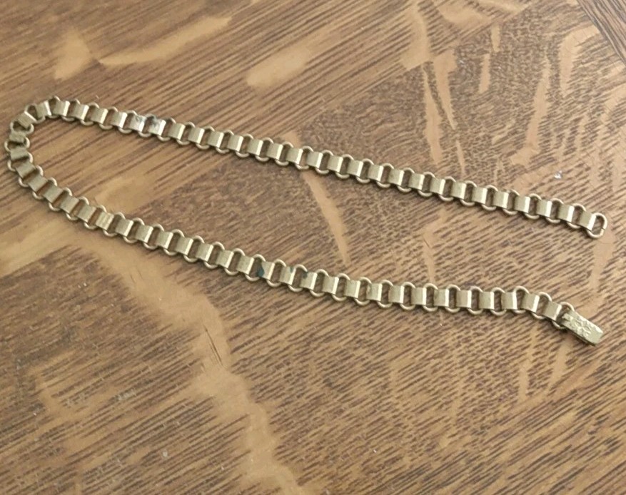 Antique Brass Bookchain Necklace 16 Inches Wide Flower Embossed Clasp
