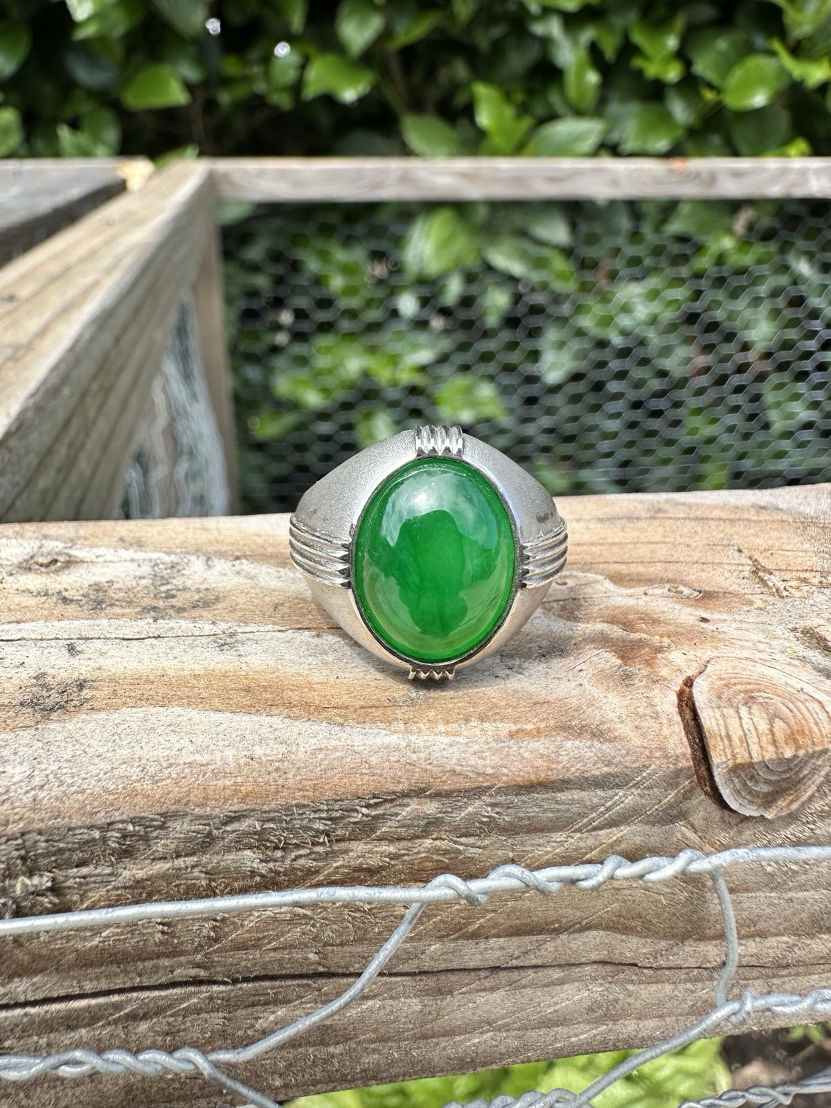 Art Deco, Translucent Vivid, Green 7.5 Carat Jadeite Platinum Ring