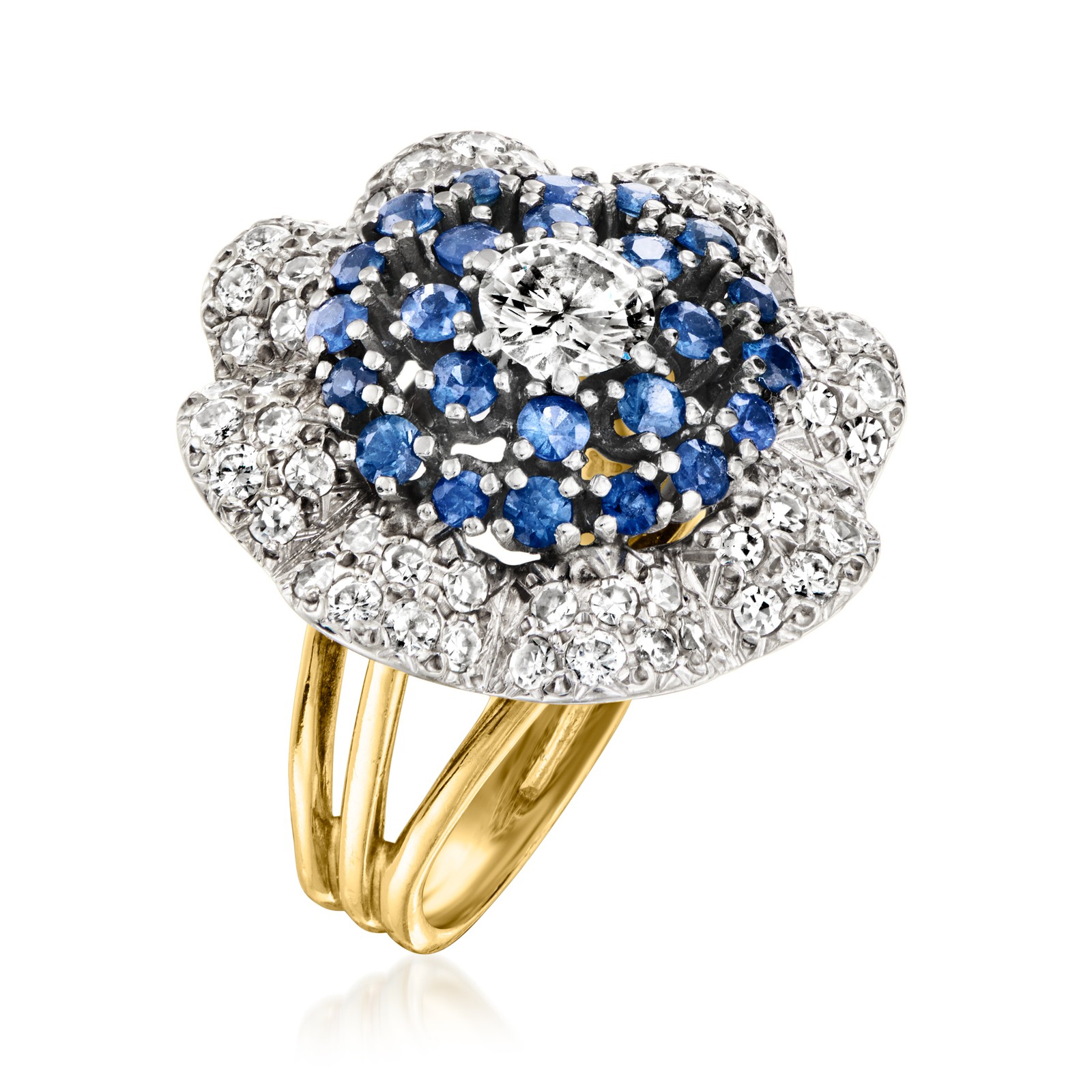 Vint Diamond & Sapphire Rng in 18k Gold Size 5.5
