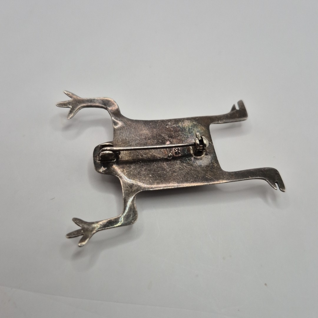 Vintage Sterling Silver 925 Black Enamel Rectangular Body Person Creature Brooch