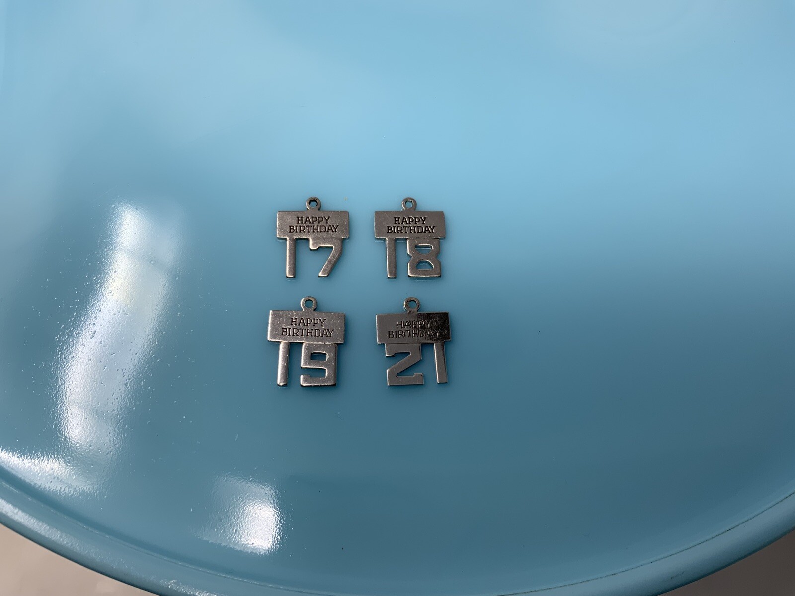 Vintage Sterling Silver Happy Birthday 17 18 19 21 Wells Number Charm Lot 4