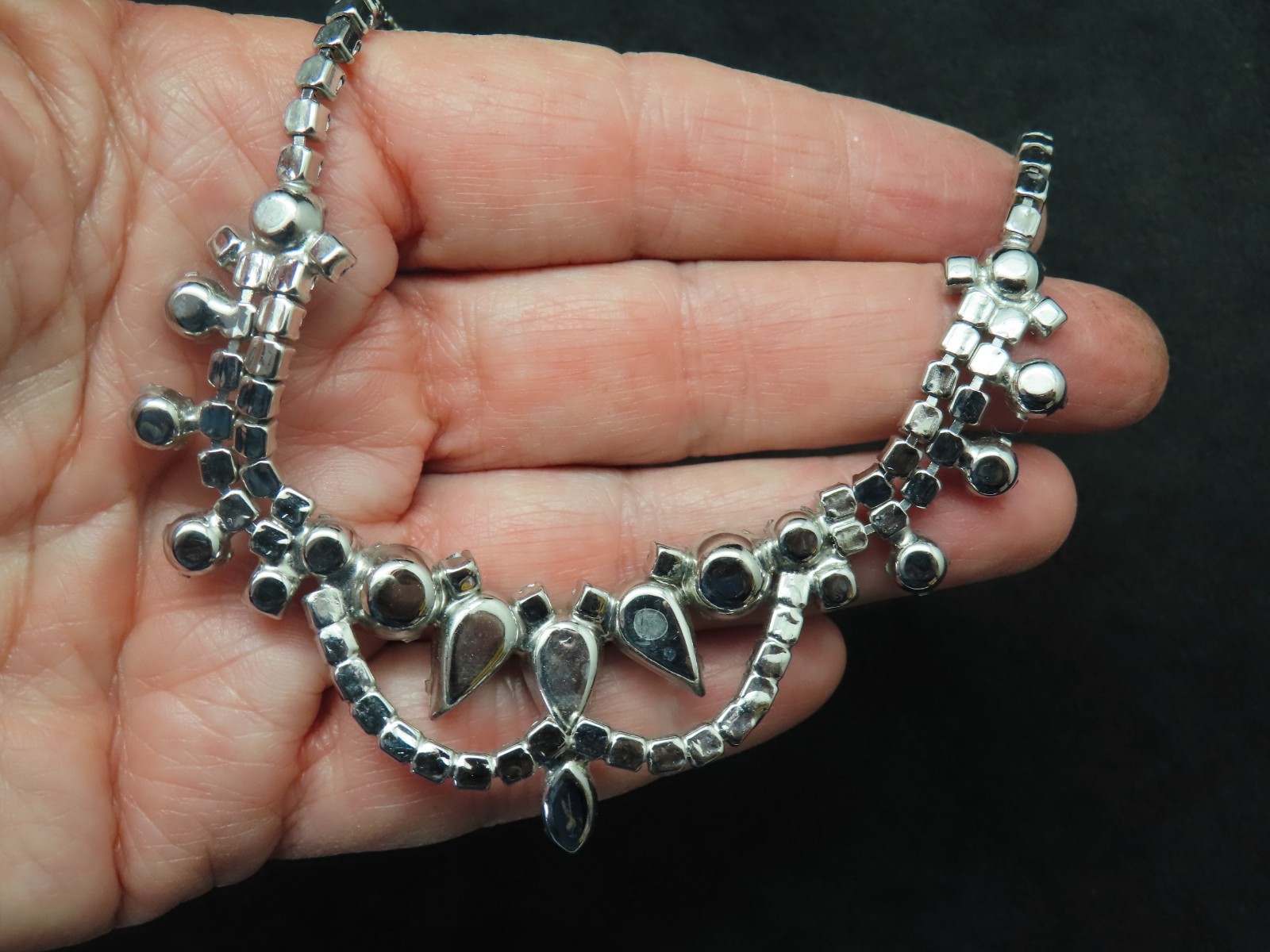 Vintage 1960’s Silver Tone Baby Blue Rhinestone Festoon Swag Necklace