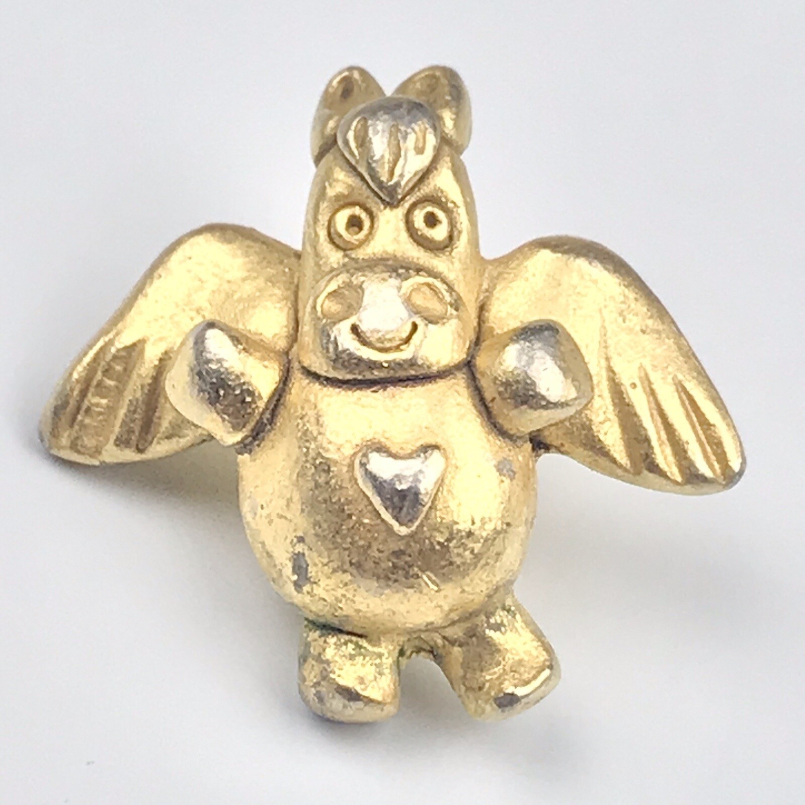 Angel Cow Pin Brooch Gold Tone Vintage Winged Heart Collectible Fantasy Charm
