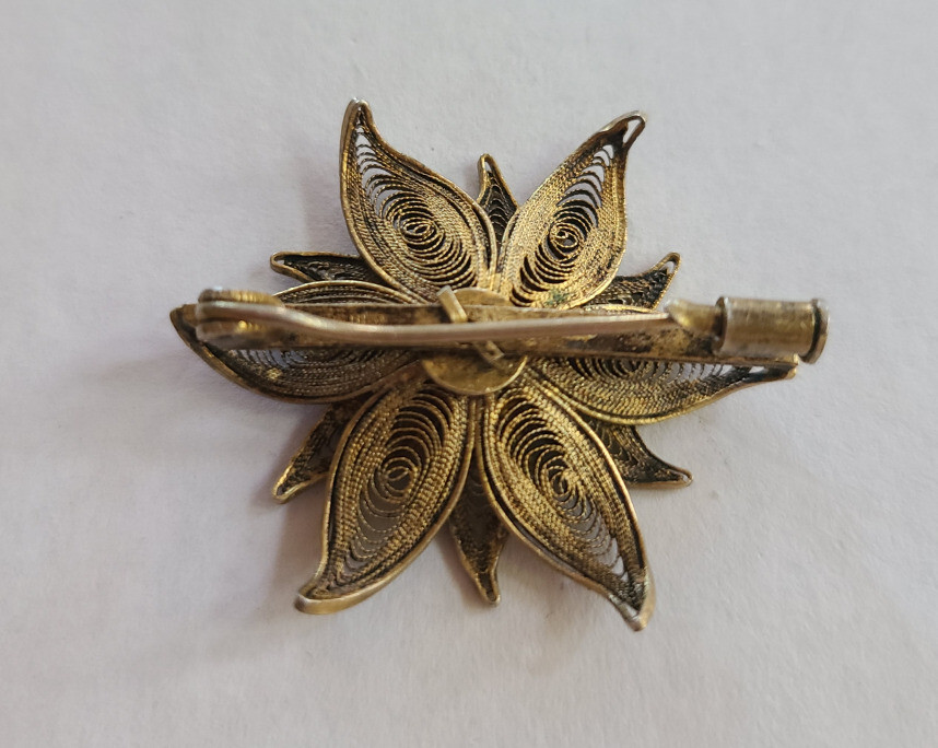 800 Silver Gold Vermeil Cannetille Filigree Vintage Floral Pin – Trombone Clasp
