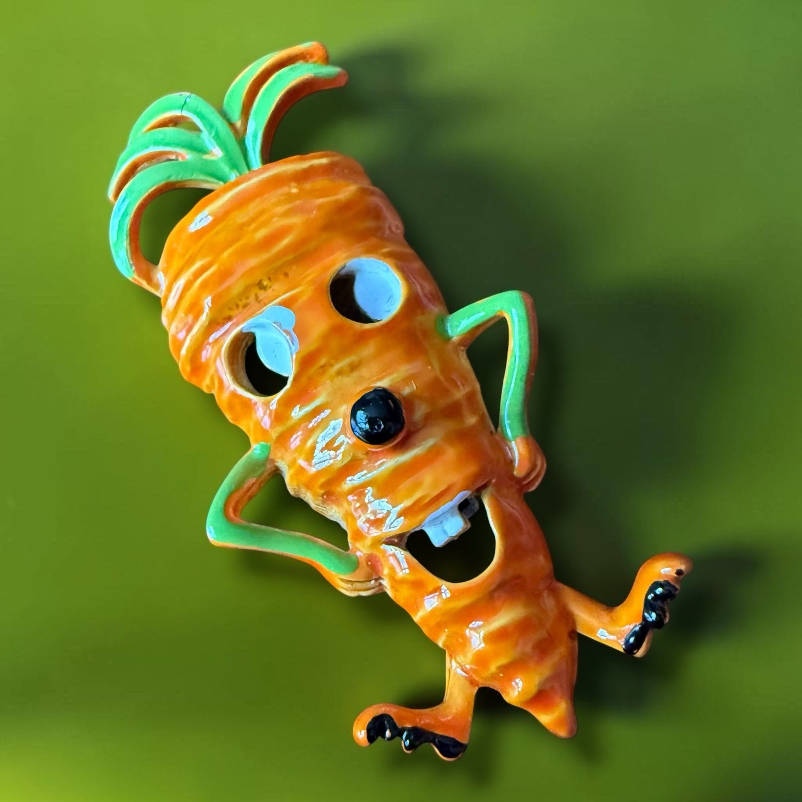 Vegetable Brooch Carrot Brooch Figural Enamel Anthropomorphic Vintage Pin