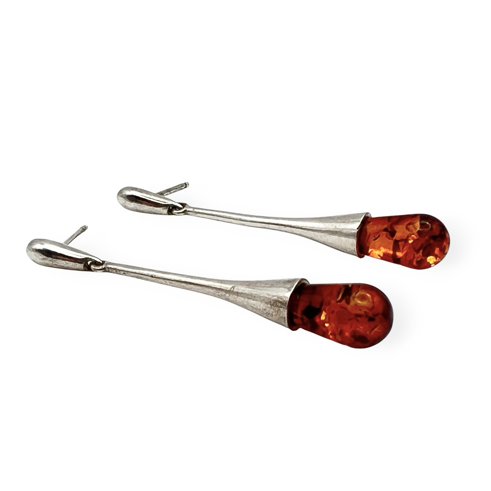 Modernist Dangle Earrings Brown Orange Teardrop Sleek Minimalist Earthy Boho