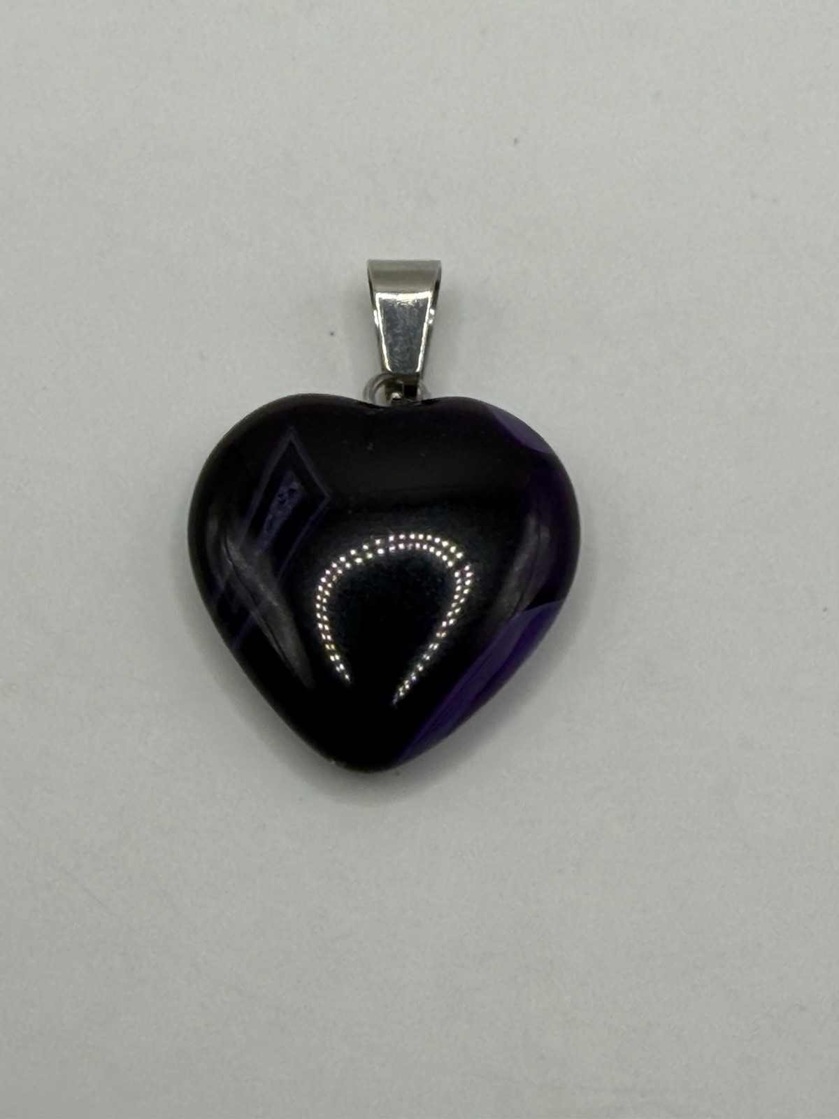 Purple And Black Glass Heart Pendant With Silver Tone Bail