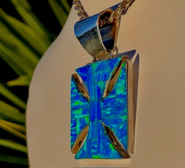 ViNtAgE Bad A$$ Biker Cross Opal Pendant Opal Maltese Sterling Reynesta Leland