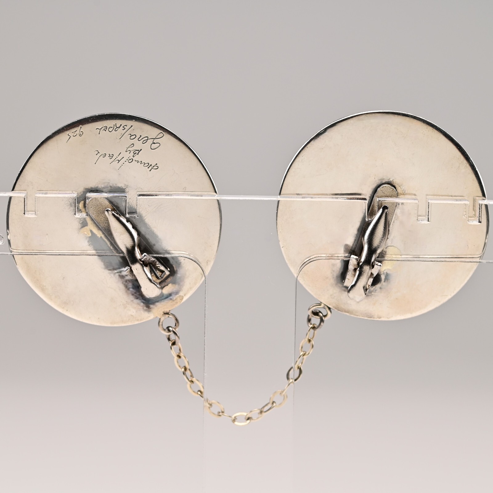 RACHEL GERA Original Vintage Signed Sterling Silver Brooch Double Dress Clips