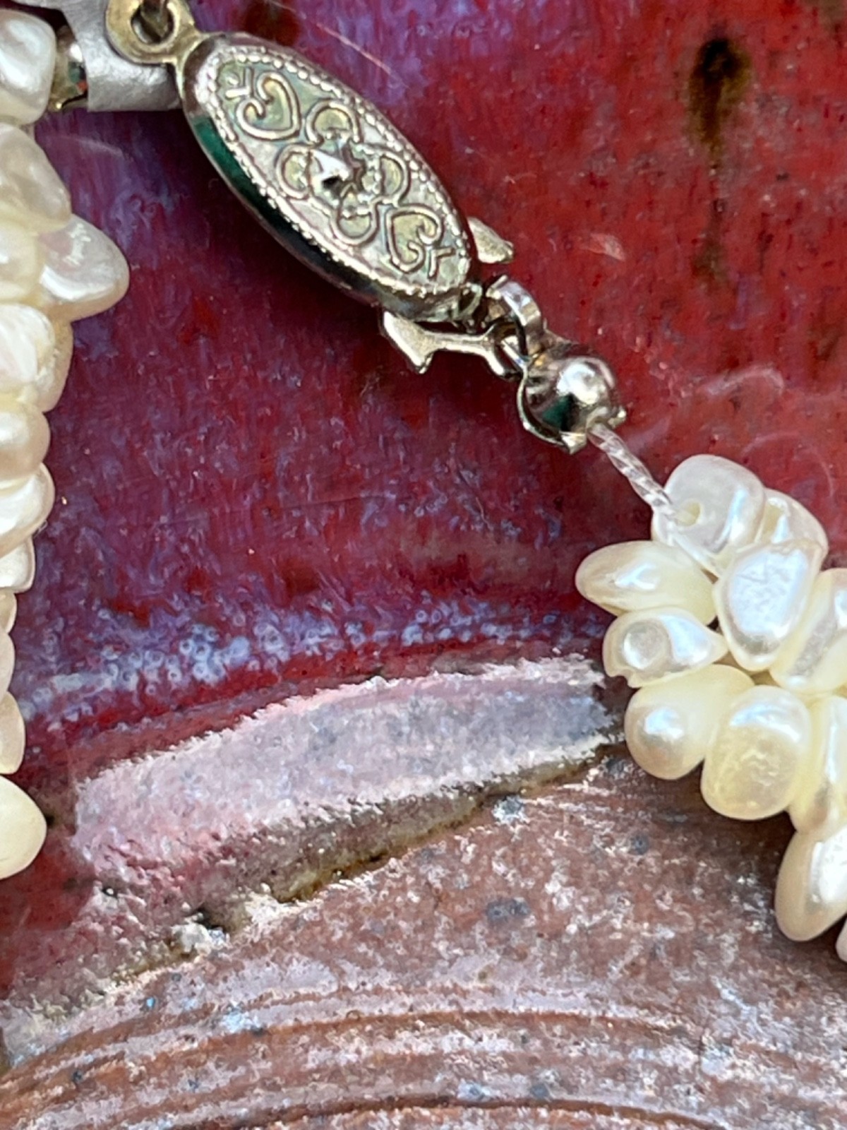 VINTAGE Faux Branch Coral & Fresh Water Pearl Cluster Statement Choker Necklace