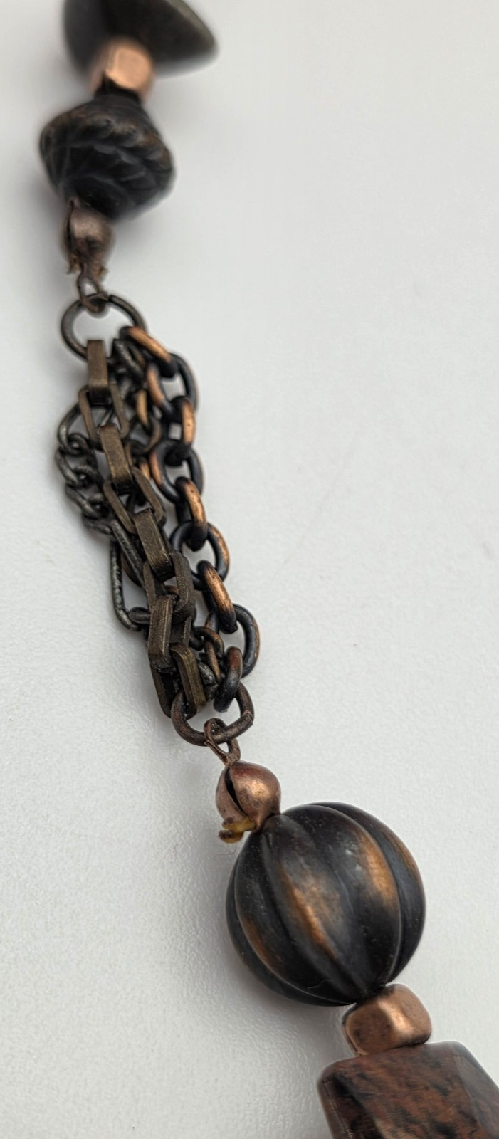 DaVinci Mosaic Statement Pendant Necklace Copper Tone Beaded 19 in Boho Vintage