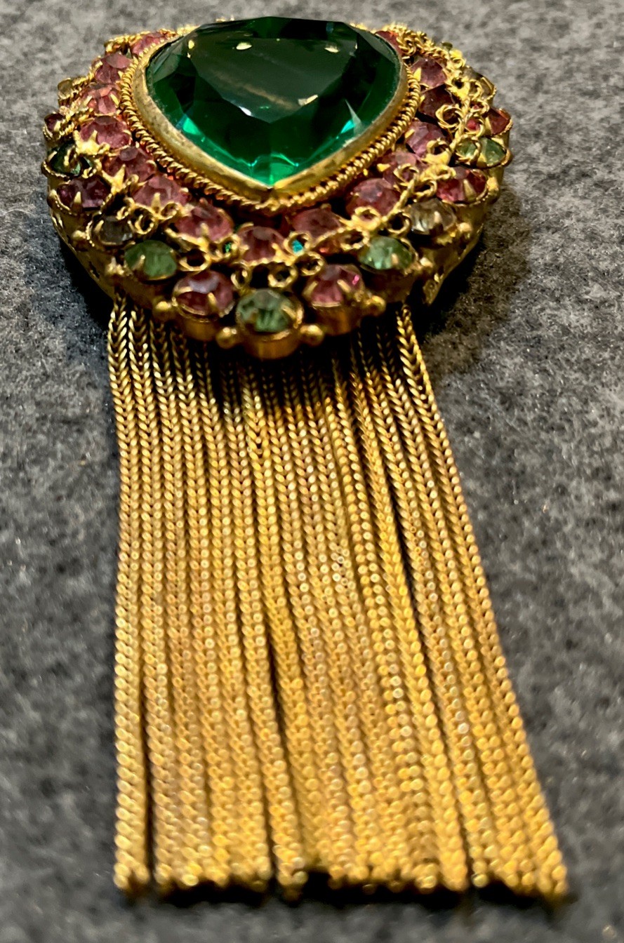 Rare Vintage ORIGINAL BY ROBERT Heart Rhinestone Goldtone Filigree Pin Pendant