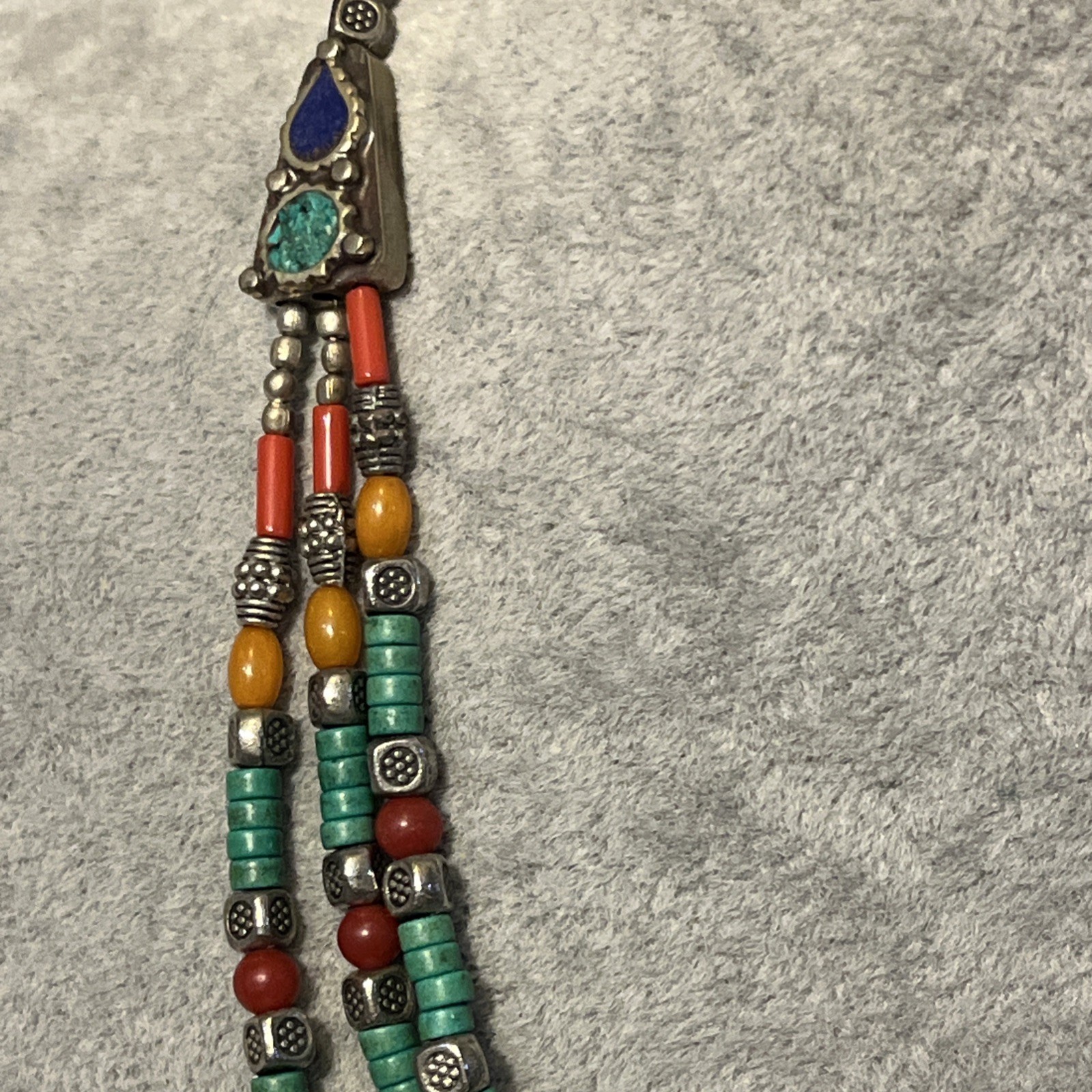 Vintage Tibetan Style Multi String Mix Beads Faux Turquoise Coral Necklace