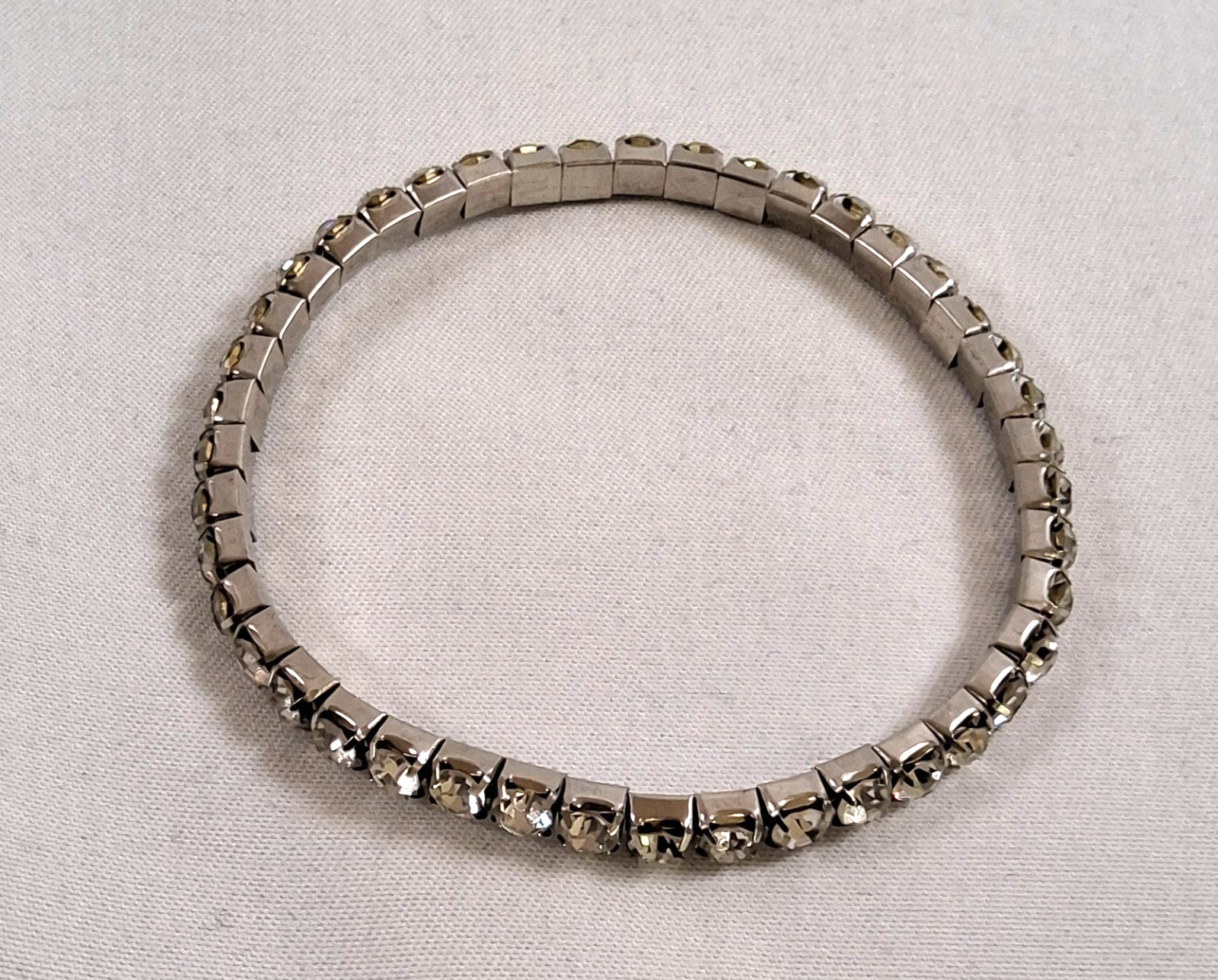 silver tone rhinestone bracelet single row continuous expanding style