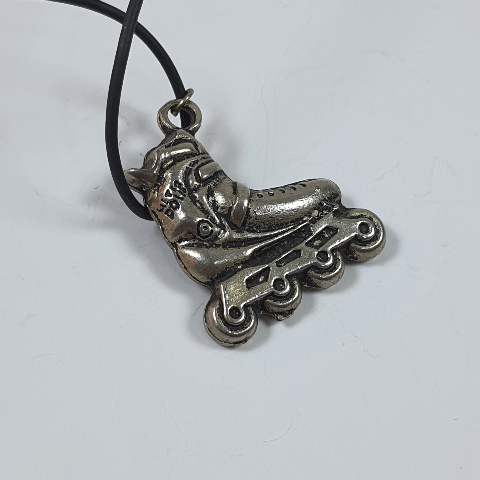Unique Antique Style Signed Roller Blade Skate Charm Necklace Goth Grunge Jewelr