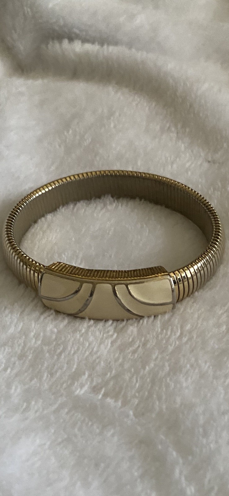 Vintage Trifari Gold-Tone White Enamel Expanding Bracelet c1960s