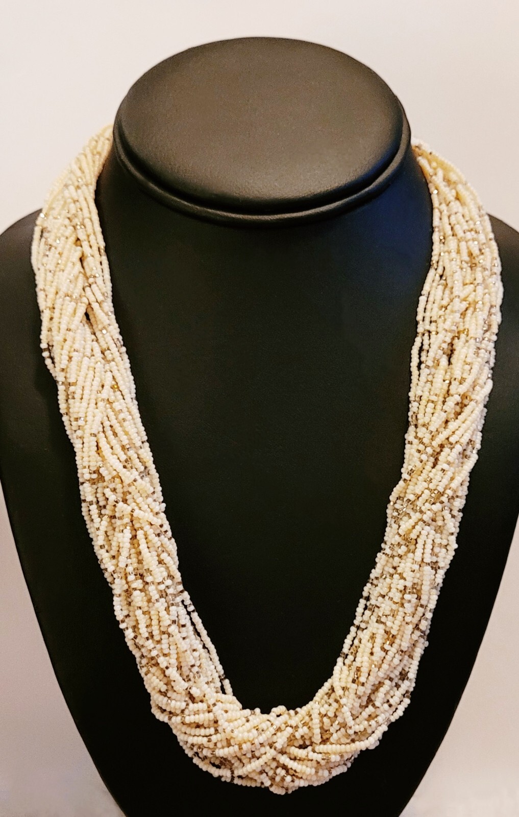 Beautiful Vintage Multi-strand Ivory and Gold Seed Bead Necklace