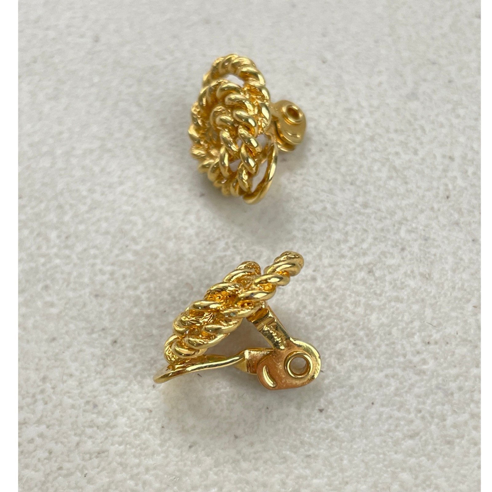 Vintage Knotted Metal Rope Earrings 1970s Monet Gold Tone Clip Ons Spirals